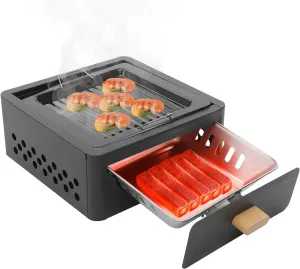 Portable Camping Stove, Tabletop Outdoor Stainless Steel Smoker BBQ,Portable Lightweight Barbecue Grill Tools for Outdoor Cooking Camping Picnics Beach (Black)