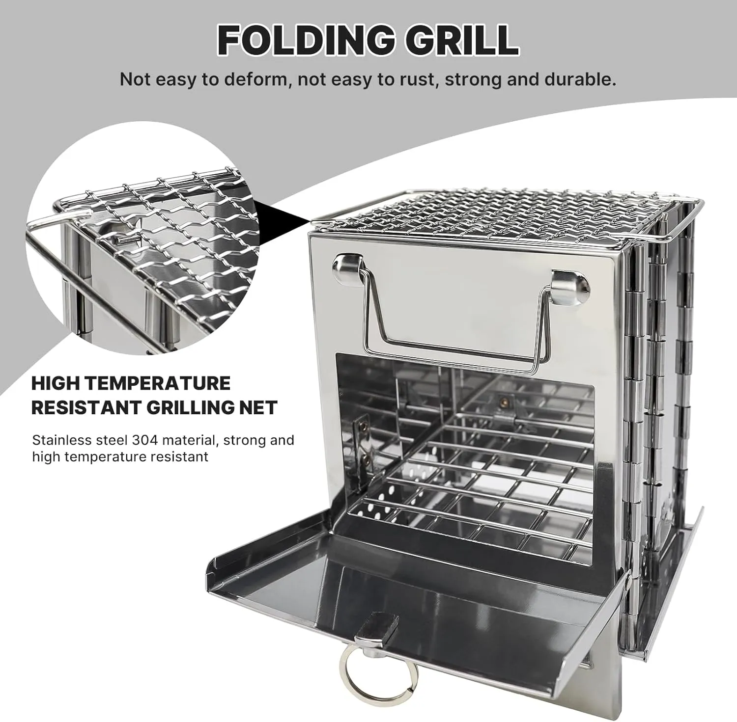 Portable Camping Stove with Grill & Carry Bag, Lightweight & Folding Camping Stove, Stainless Steel Wood Burning Stove, Mini Wood Stove for Outdoor Hiking Camping Picnic Emergency Stove (Small)