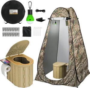 Portable Camping Toilet with Pop-Up Privacy Tent, 12-inch Toilet Seat, Outdoor Portable Folding Toilet Potty for Adults Load Capacity of 400 Lbs, LED-Light Camping Bathroom
