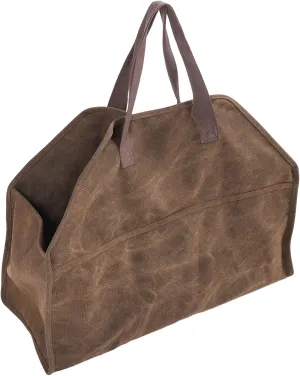 Portable Canvas Firewood Carrier Bag, Scratch Log Tote Bag for Camping, BBQ, Fireplace Wood Stove Accessories Storage,with Alternative Shoulder Bag or Top Hand Bag Design