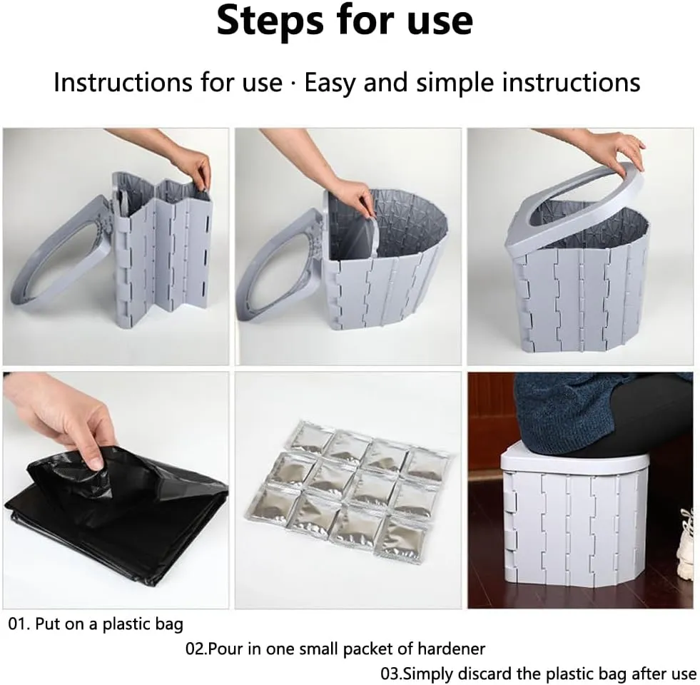 Portable Foldable Camping Toilet for Home, Car, and Camping (Model B) Including 5 Heavy-duty Garbage Bags and 1 Foldable Organizer Bag