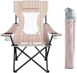 Portable Folding Camping Chair with Cup Holder, Lightweight Beach Chair, Outdoor Fishing Chair, Breathable Mesh Back, Easy to Carry with Storage Bag, Ideal for Hiking & Backpacking(White)