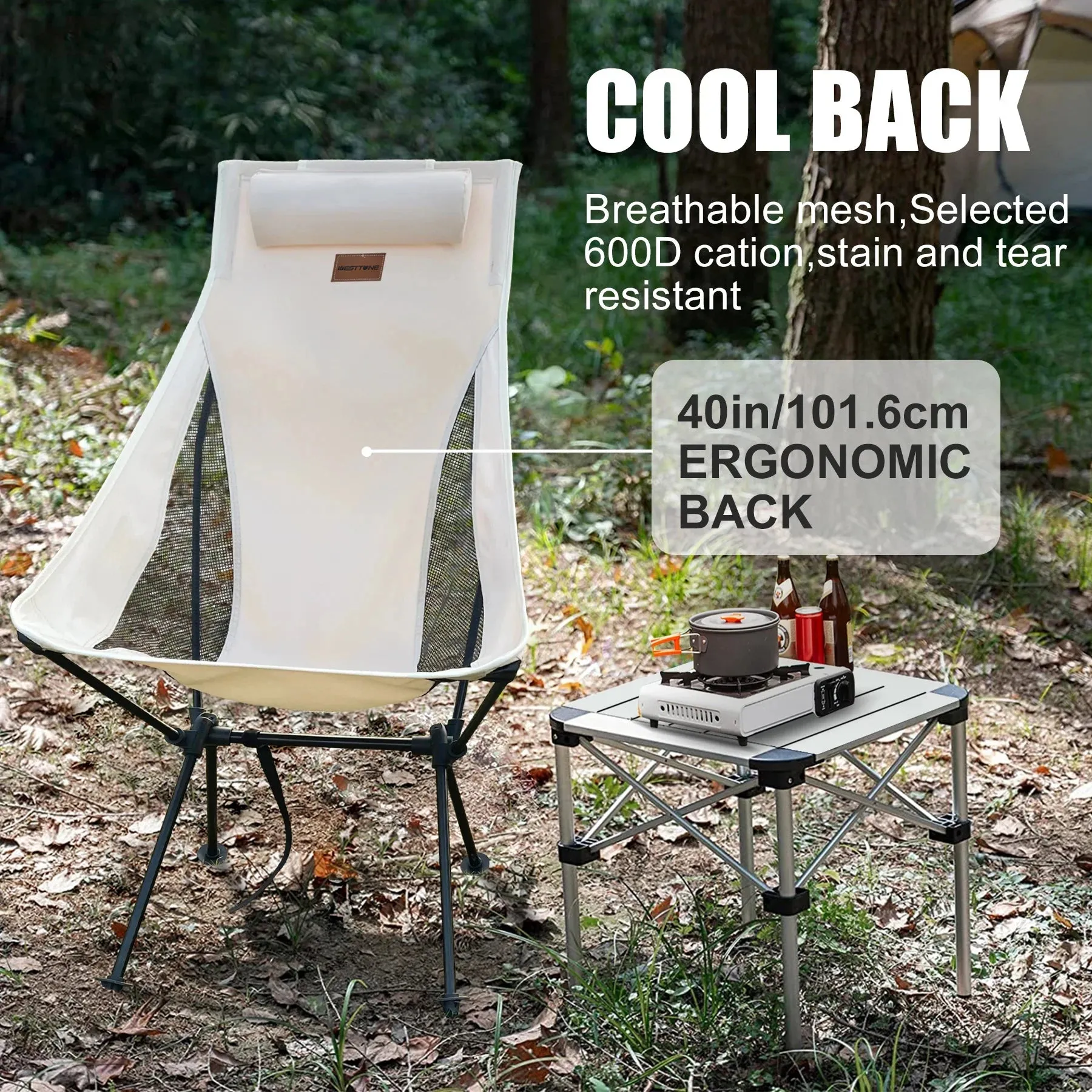 Portable Folding Camping Chair with Headrest - Lightweight Aluminum Alloy Tourist Chair for Outdoor Furniture