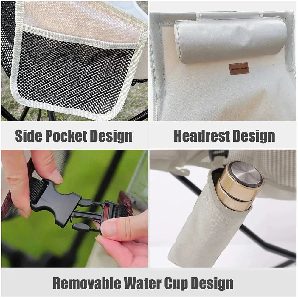 Portable Folding Camping Chair with Headrest - Lightweight Aluminum Alloy Tourist Chair for Outdoor Furniture