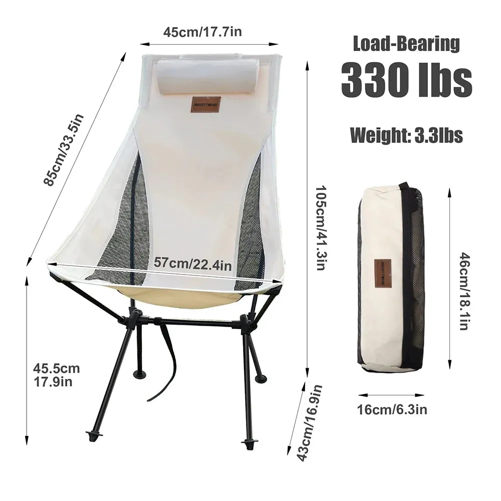 Portable Folding Camping Chair with Headrest - Lightweight Aluminum Alloy Tourist Chair for Outdoor Furniture
