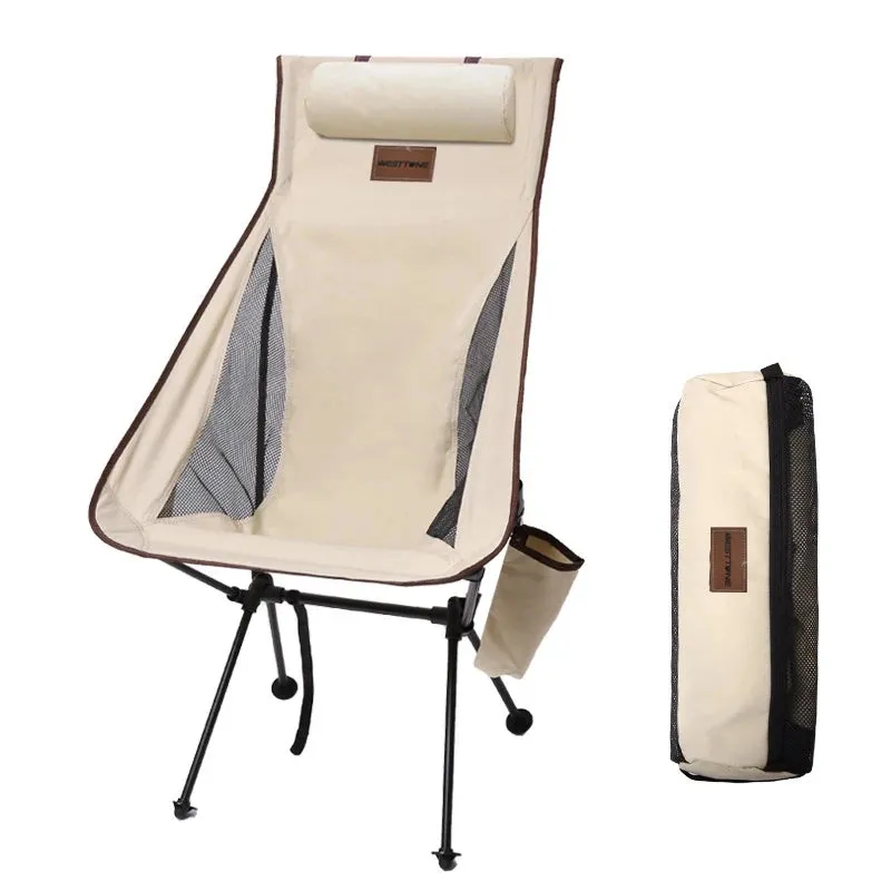 Portable Folding Camping Chair with Headrest - Lightweight Aluminum Alloy Tourist Chair for Outdoor Furniture
