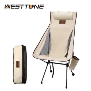 Portable Folding Camping Chair with Headrest - Lightweight Aluminum Alloy Tourist Chair for Outdoor Furniture