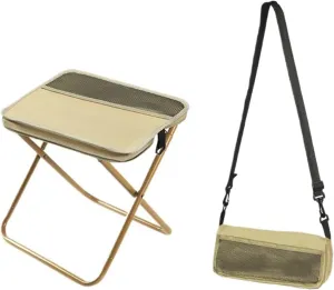 Portable Folding Camping Stool – Lightweight Shoulder Carry Chair for Outdoor Travel, Fishing, Hiking, Train Line, and Queue Waiting(Khaki)