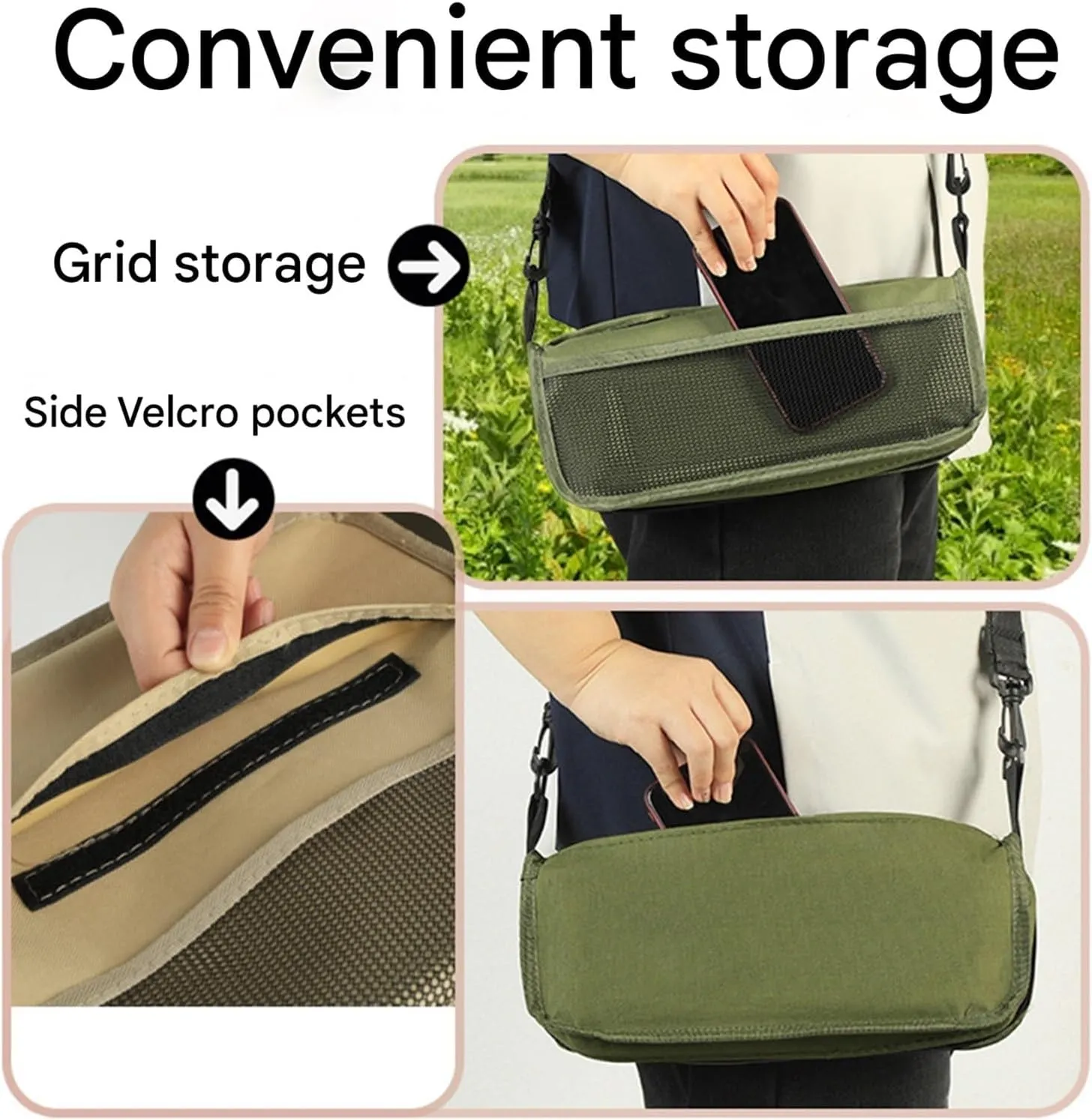 Portable Folding Camping Stool – Lightweight Shoulder Carry Chair for Outdoor Travel, Fishing, Hiking, Train Line, and Queue Waiting(Khaki)