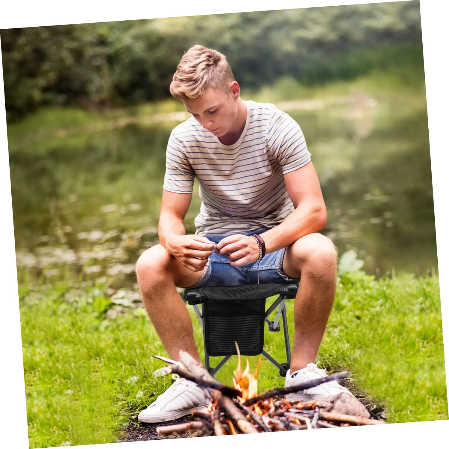 Portable Folding Chair Outdoor Stool Folding Fishing Stool Compact Camping Stable Comfortable