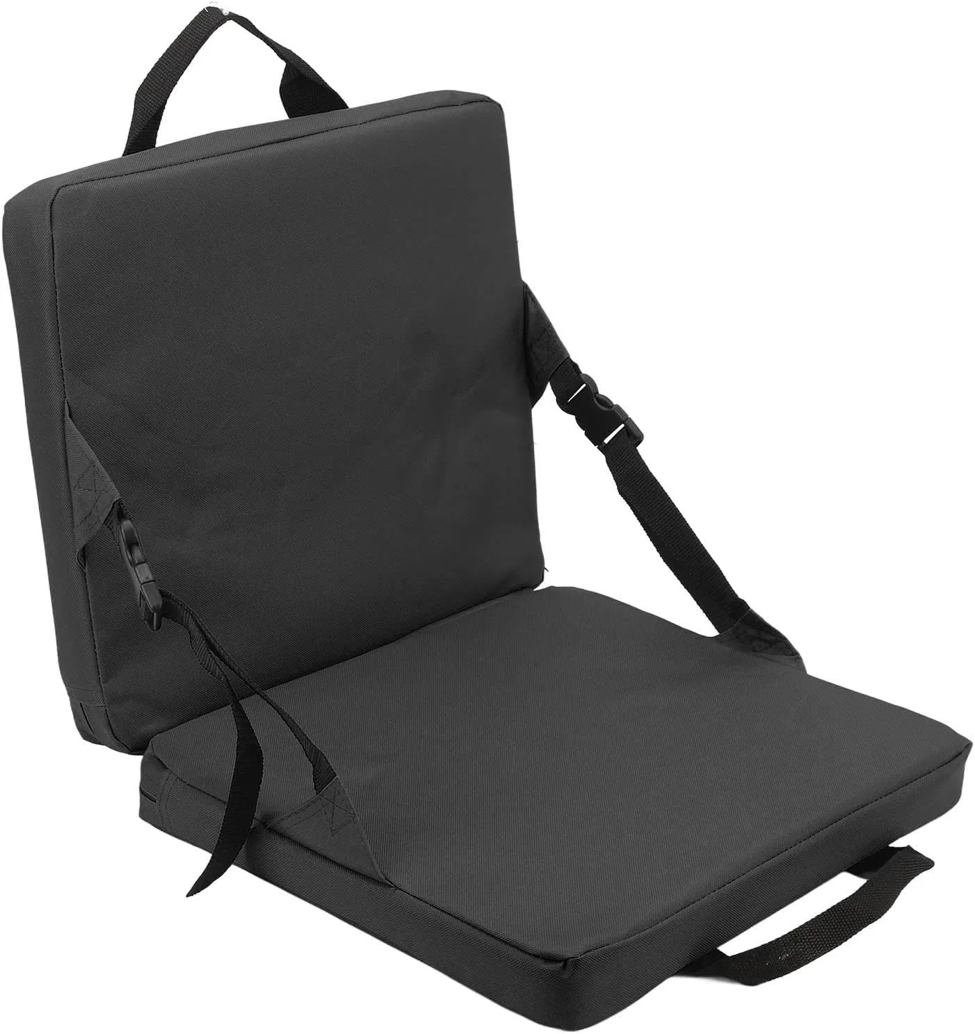 Portable Folding Stadium Seat with Back Support, Compact and Light, Multifunctional Floor Chair for Indoor or Outdoor (Black)
