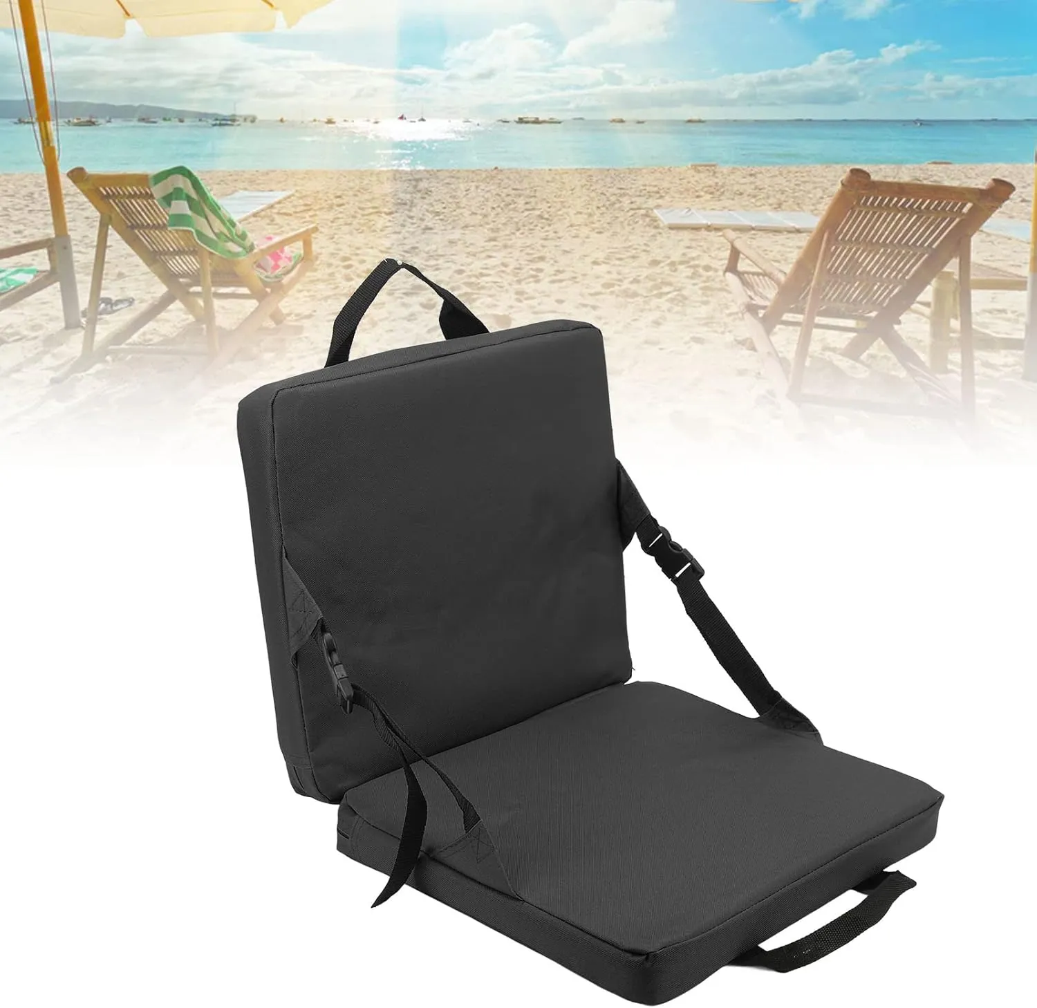 Portable Folding Stadium Seat with Back Support, Compact and Light, Multifunctional Floor Chair for Indoor or Outdoor (Black)