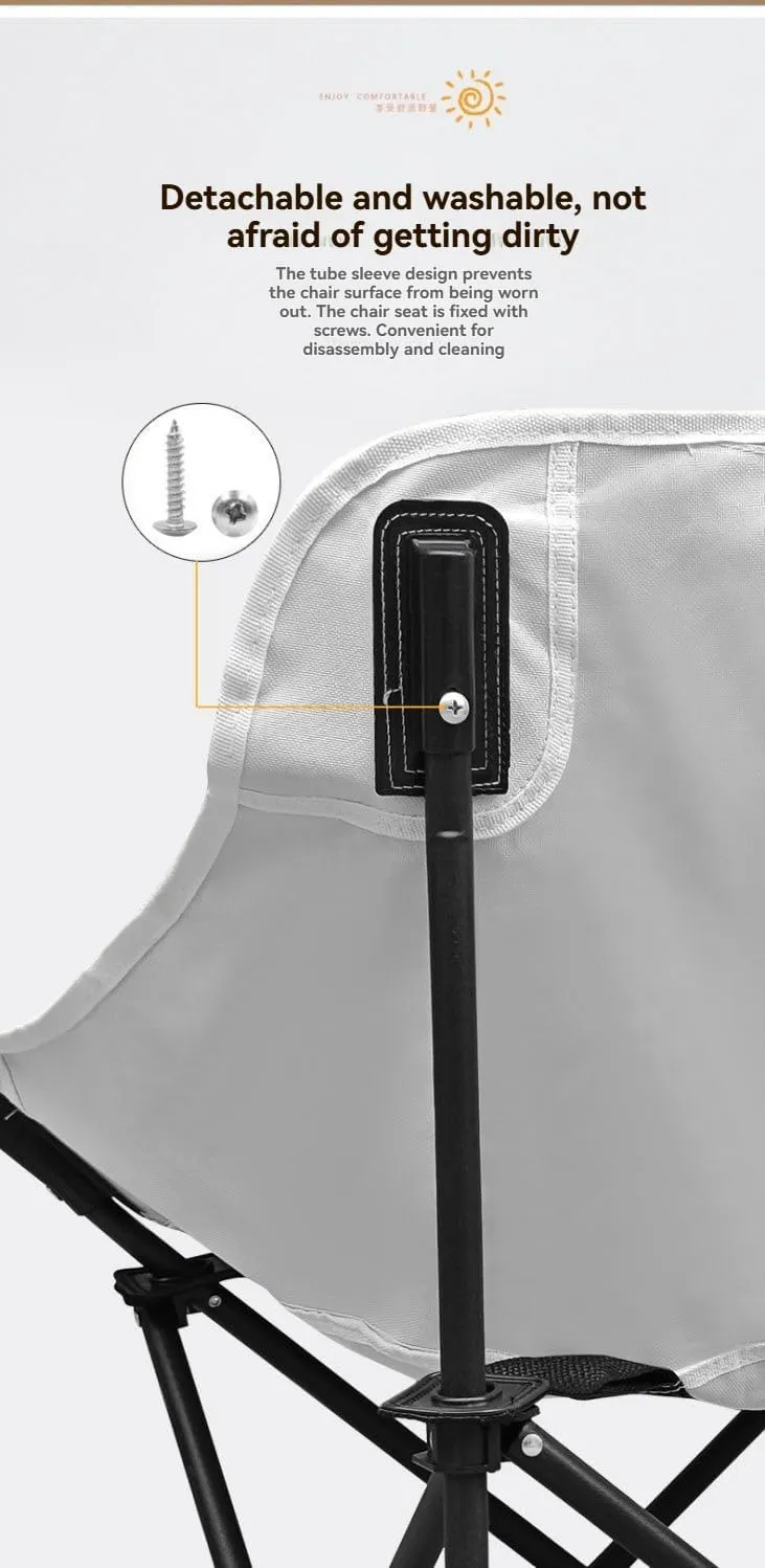 Portable High Back Folding Camping Chair, Beach and Fishing Chair, Black (White)