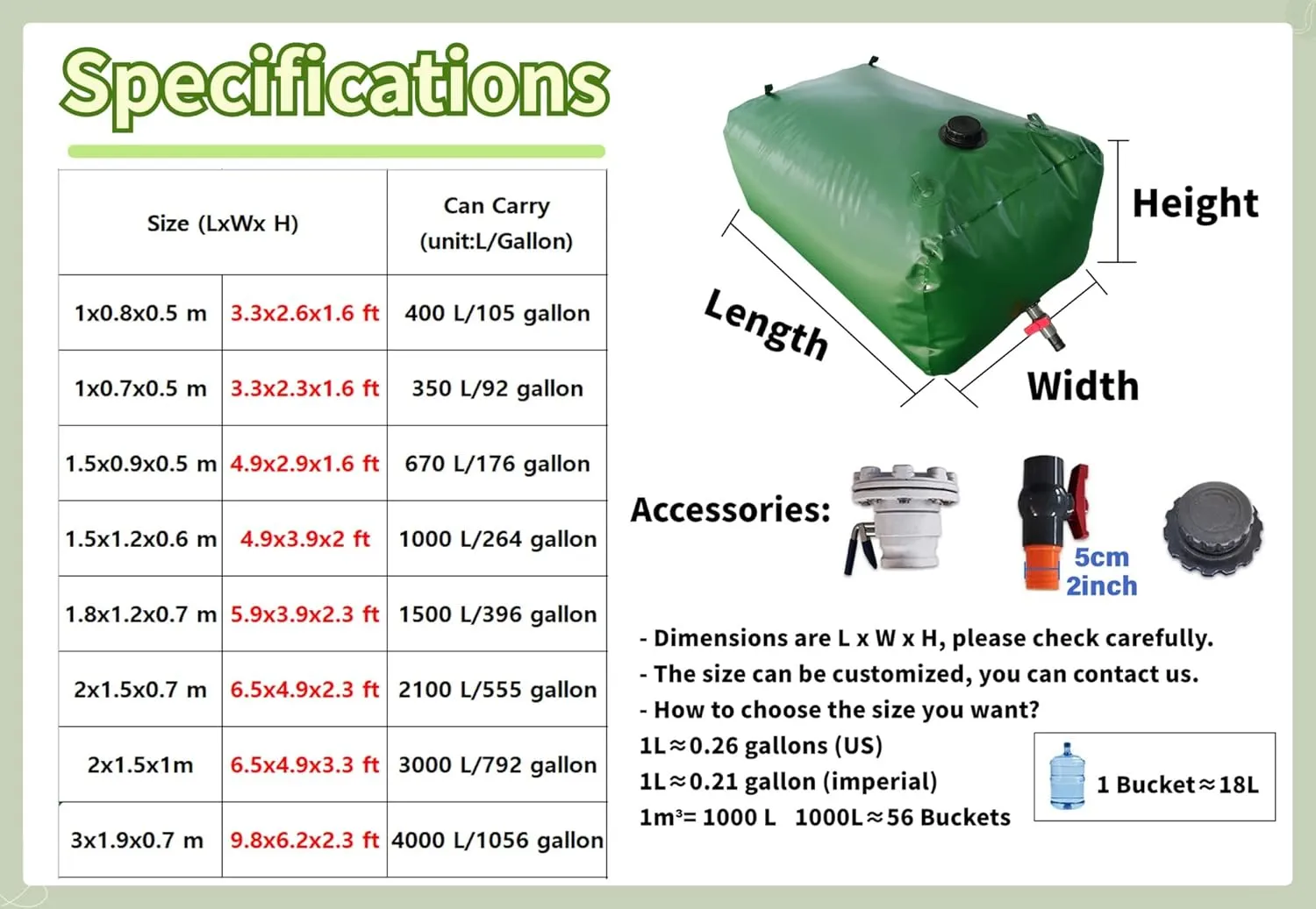 Portable Large Capacity Collapsible Water Container - Ideal for Emergency Water Storage and Transport(1.5x1.5x1.8m/4000L/1056Gallon)