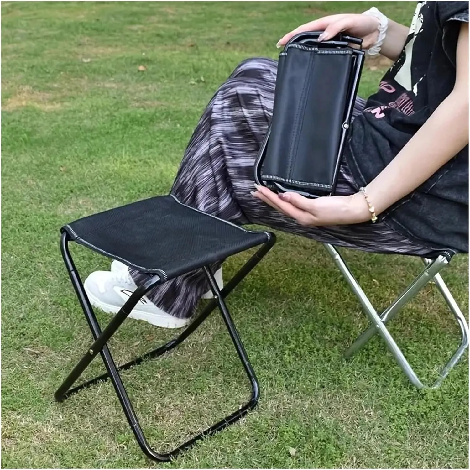 Portable Lightweight Folding Camping Chair - Compact Alloy Travel Stool for Outdoor Activities, Hiking, Fishing, and Camping(Gold)