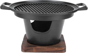 Portable Mini Smokeless Barbecue Hibachi Grill Charcoal Stove BBQ Accessories for Outdoor Camping Picnic Party Aluminum Wood Board
