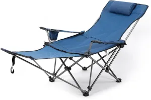 Portable Reclining Camping Chair with Cup HolderDetachable Footrest Folding Recliner Outdoor Lightweight Lawn Chairs for Travel Outside Camp Beach Fishing Sports,C