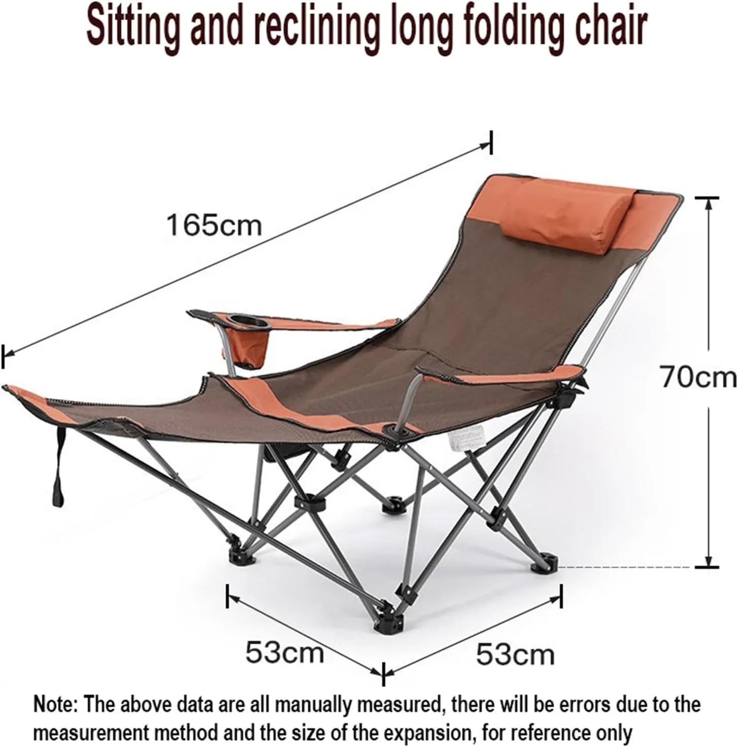 Portable Reclining Camping Chair with Cup HolderDetachable Footrest Folding Recliner Outdoor Lightweight Lawn Chairs for Travel Outside Camp Beach Fishing Sports,C