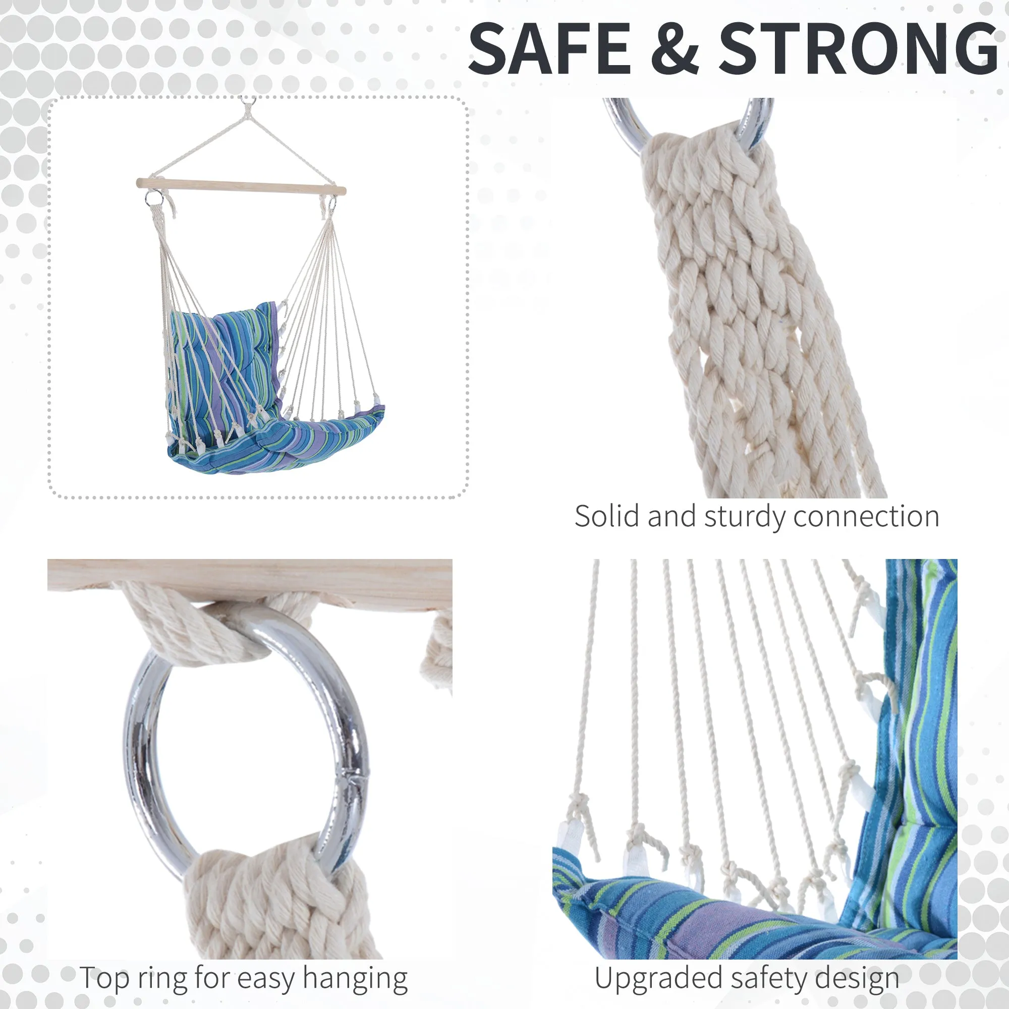 Portable Rope Hammock Chair Woven Hanging Swing Seat Outdoor Garden Yard Camping Blue