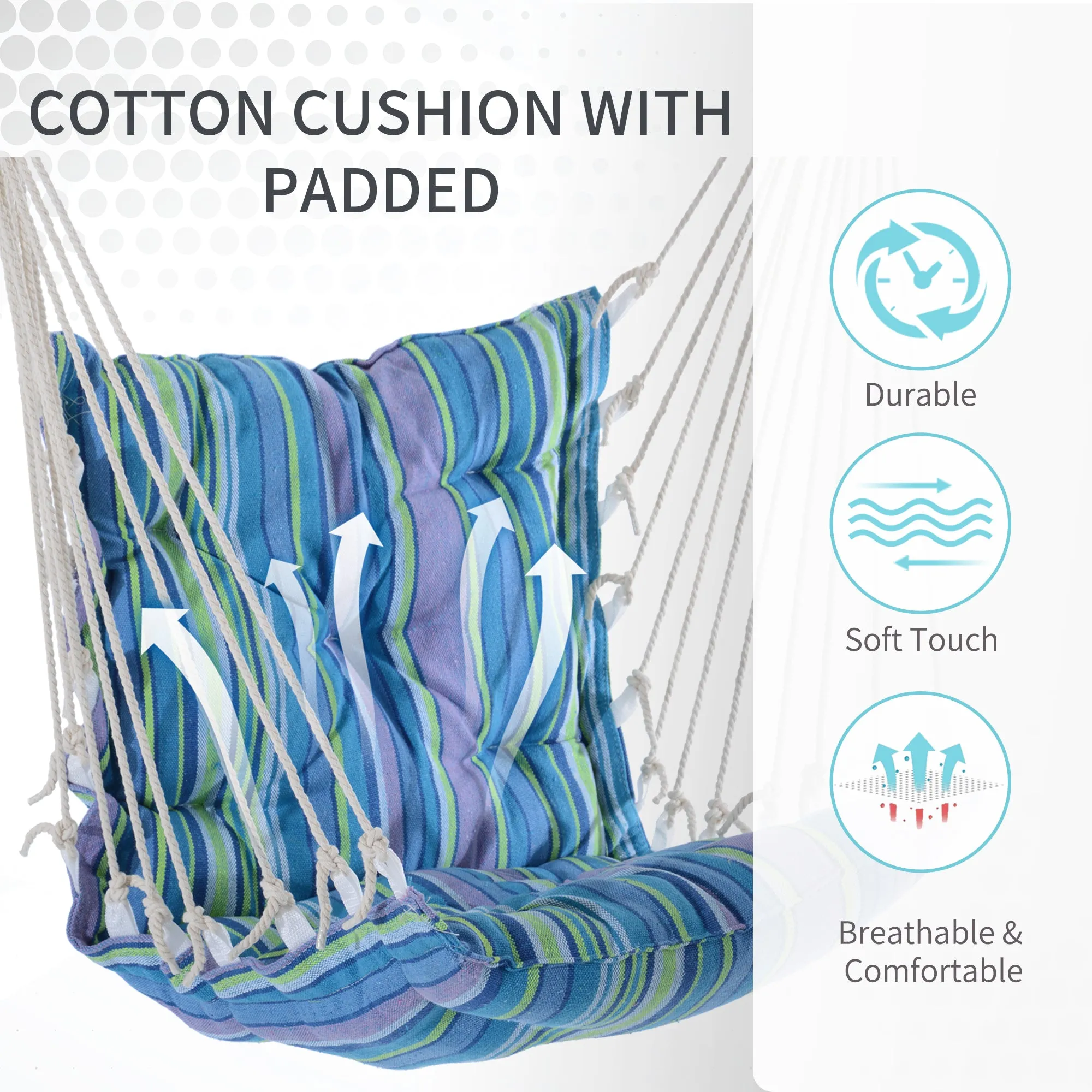 Portable Rope Hammock Chair Woven Hanging Swing Seat Outdoor Garden Yard Camping Blue