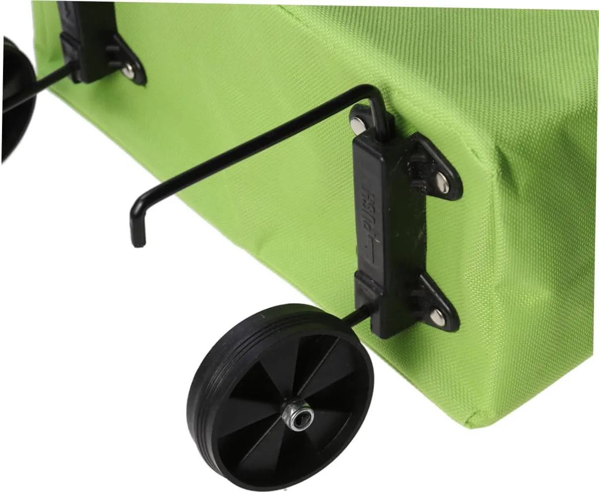 Portable Shopping Cart Lightweight Collapsible Trolley for Vegetables Travel and Gym Compact Tug Bag with Wheels Green