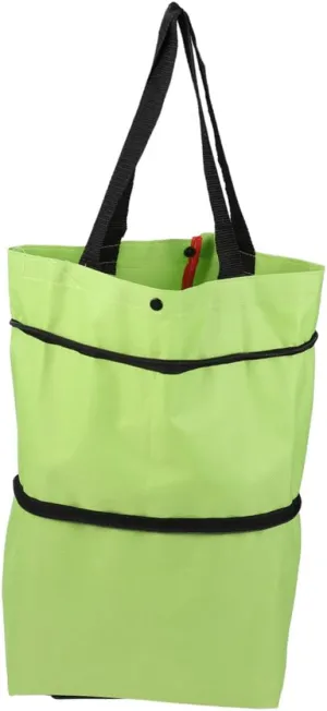 Portable Shopping Cart Lightweight Collapsible Trolley for Vegetables Travel and Gym Compact Tug Bag with Wheels Green