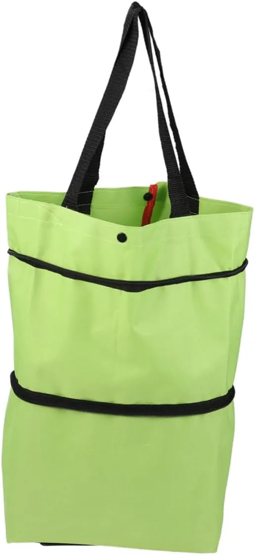 Portable Shopping Cart Lightweight Collapsible Trolley for Vegetables Travel and Gym Compact Tug Bag with Wheels Green