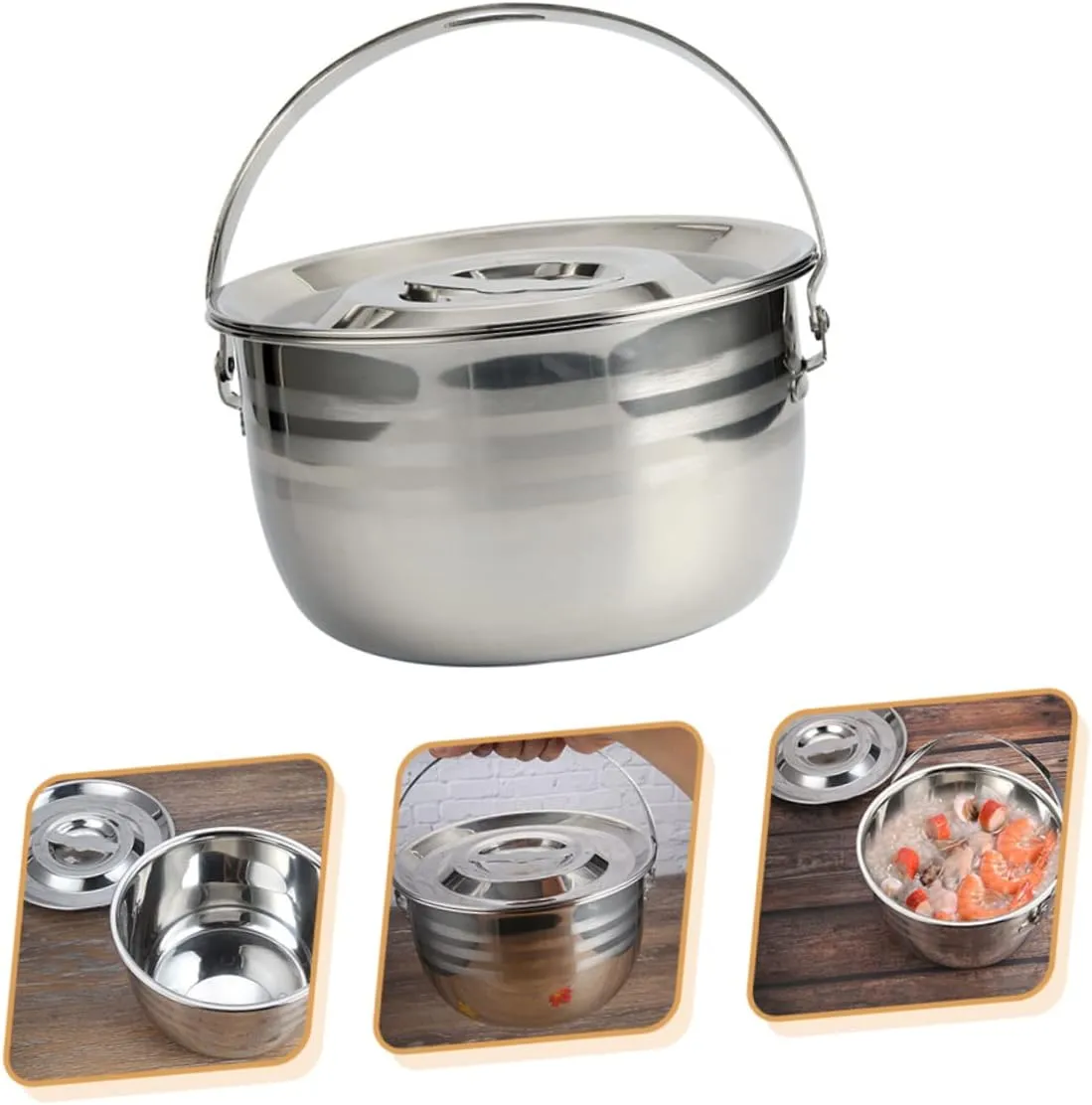 Portable Soup Kettle Stainless Steel Camp Fire Pot Easy to Use Heat Resistant Cookware