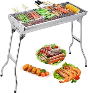 Portable Stainless Steel Charcoal BBQ Grill – Foldable, Lightweight & Perfect for Outdoor Parties