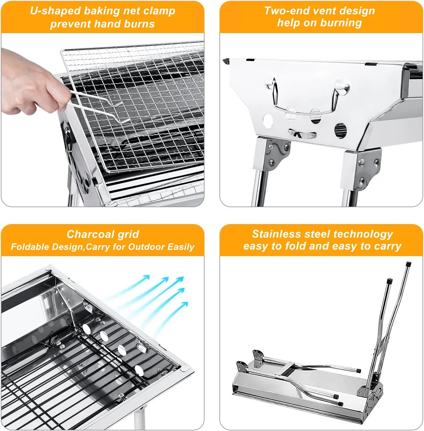 Portable Stainless Steel Charcoal BBQ Grill – Foldable, Lightweight & Perfect for Outdoor Parties