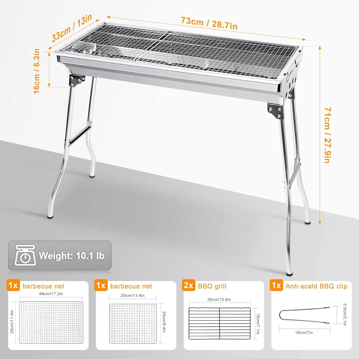 Portable Stainless Steel Charcoal BBQ Grill – Foldable, Lightweight & Perfect for Outdoor Parties