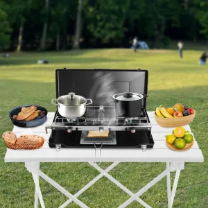 Portable Tabletop Cooking Stove with Handle Camping Stove with Removable Grid and Tray