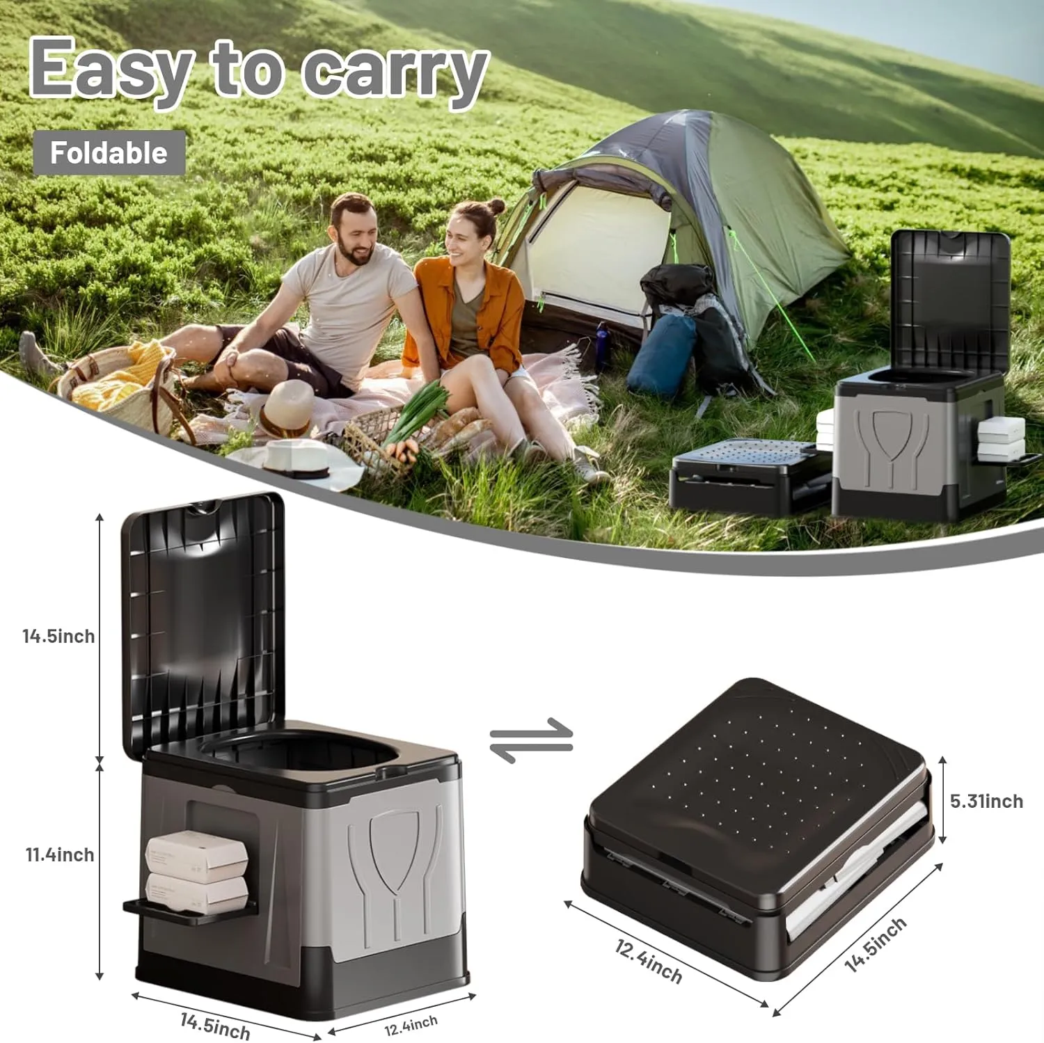 Portable Toilet for Adults - 12.4'' *14.5'' Outdoor Emergency Potty for Camping, Road Trip, Car, Tent, Truck Drivers