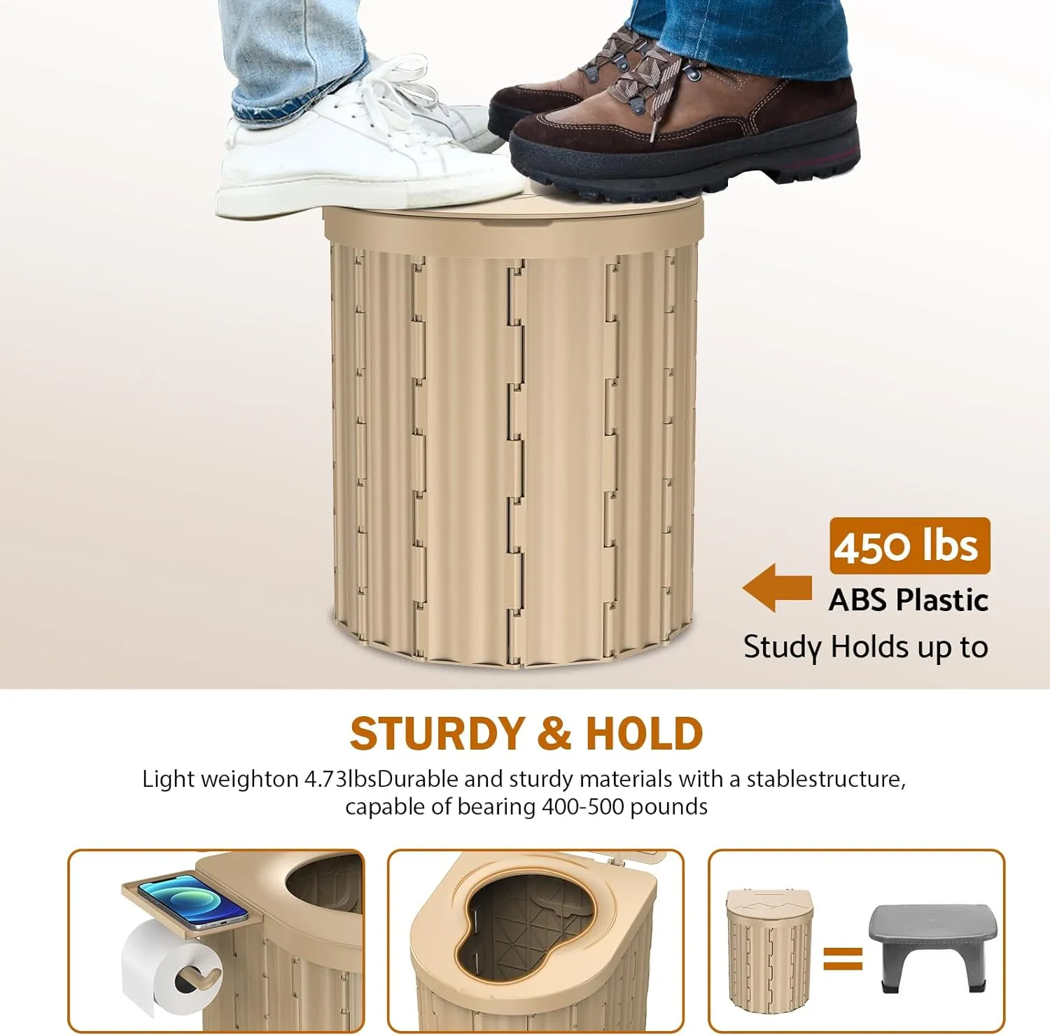 Portable Toilet, Upgraded 12-inch Toilet Seat, Folding Toilet With Removable Paper Holder, Camping Toilet With A Load Capacity Of 450 Lbs, Portable Potty For Indoor, Outdoor, And Emergency Use