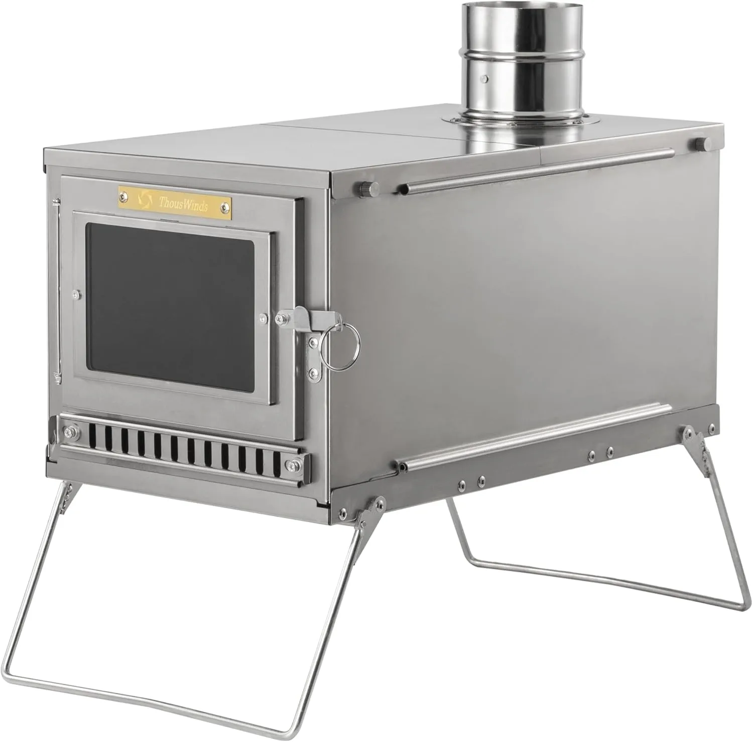 Portable Wood Burning Stove, Camping Tent Stove with Chimney Pipe, View Glass, for Outdoor Cooking Hiking Winter Camping Hunting