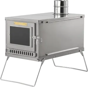 Portable Wood Burning Stove, Camping Tent Stove with Chimney Pipe, View Glass, for Outdoor Cooking Hiking Winter Camping Hunting