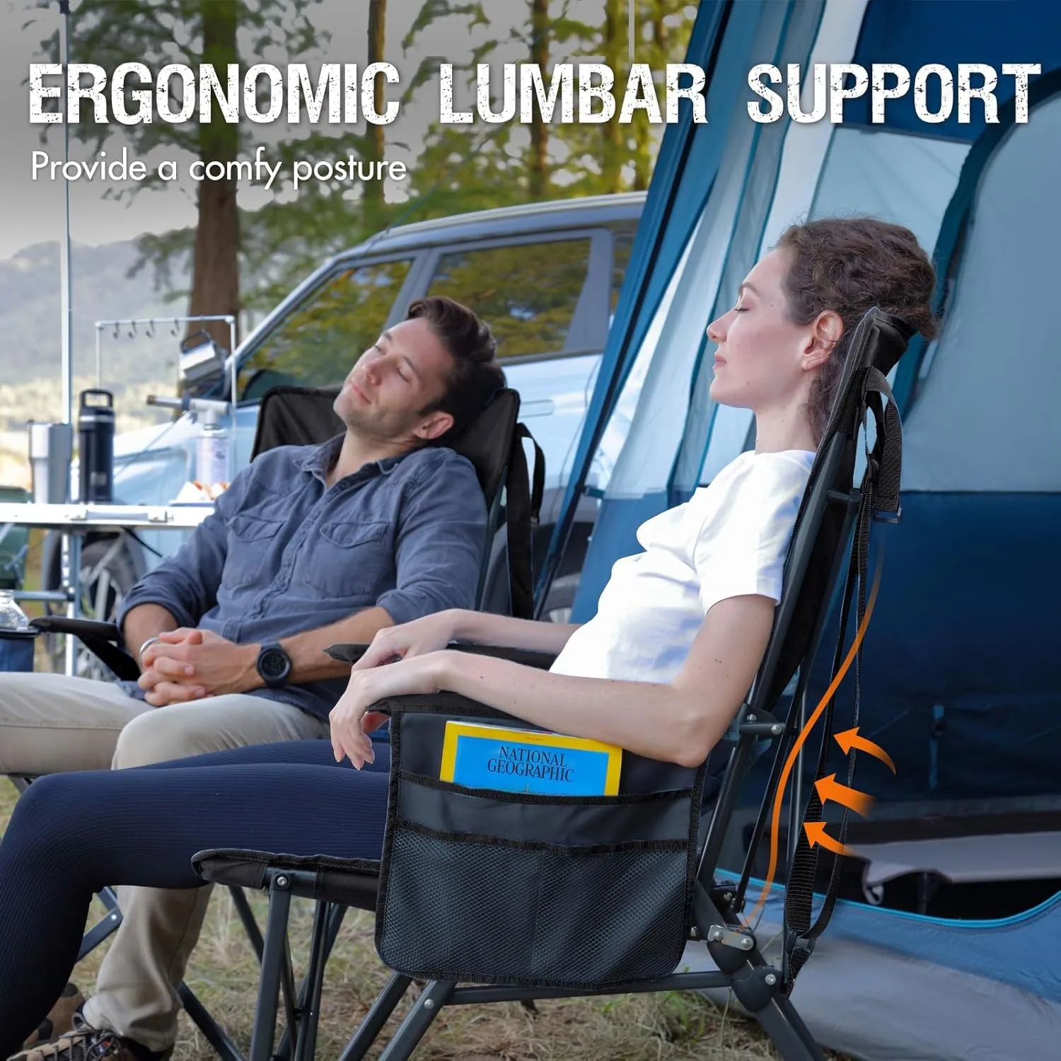 PORTAL Camping Chair with Lumbar Support for Adults Folding Portable High Back Oversized, 400LBS