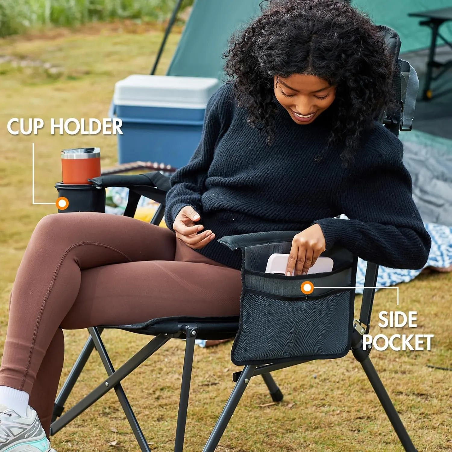 PORTAL Camping Chair with Lumbar Support for Adults Folding Portable High Back Oversized, 400LBS