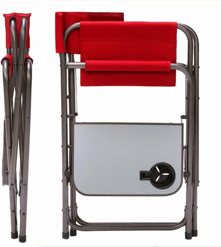 PORTAL Portable Compact Steel Frame Director’s Side Table Lightweight Oversized Chair for Outdoor Camp Fishing Picnic Lawn, Support 225lbs, Red