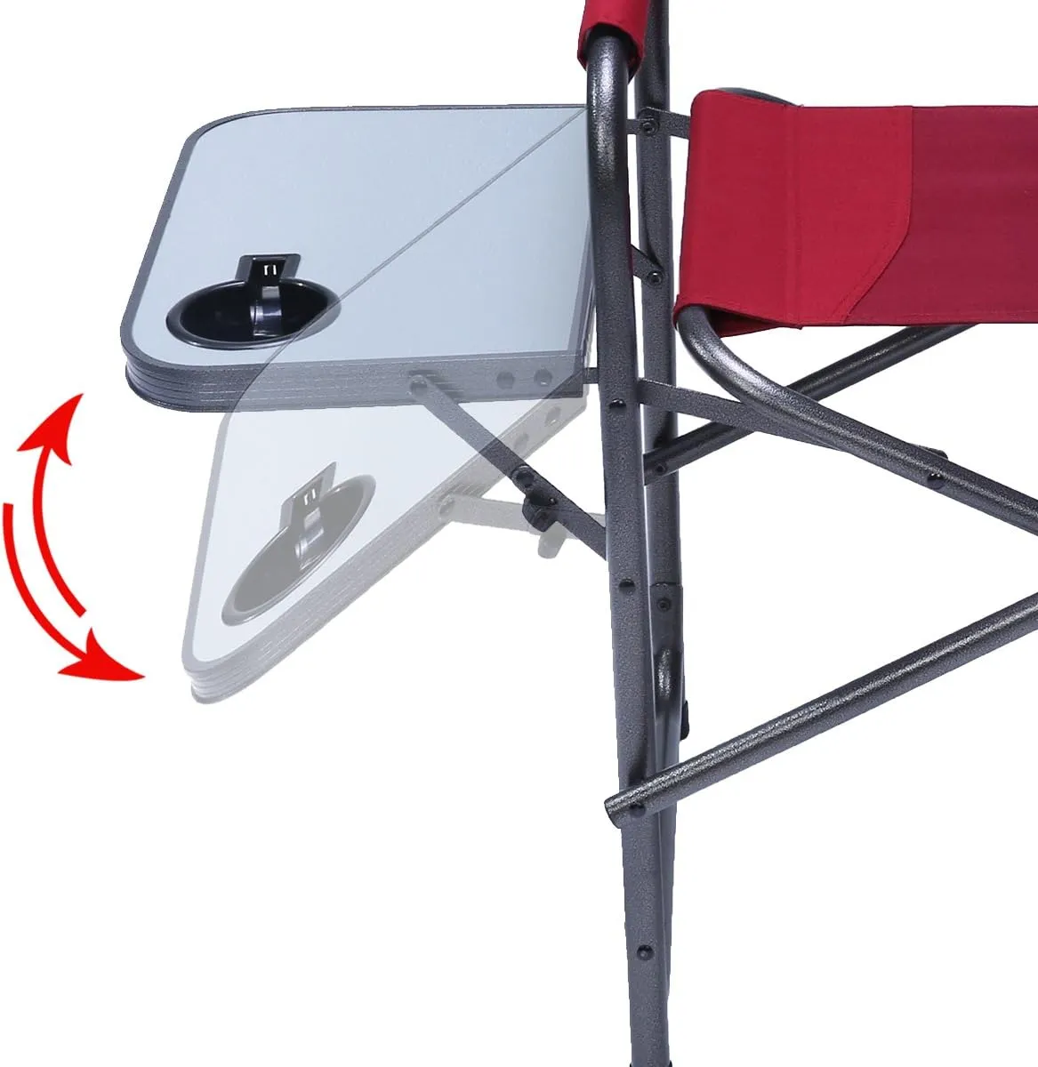 PORTAL Portable Compact Steel Frame Director’s Side Table Lightweight Oversized Chair for Outdoor Camp Fishing Picnic Lawn, Support 225lbs, Red