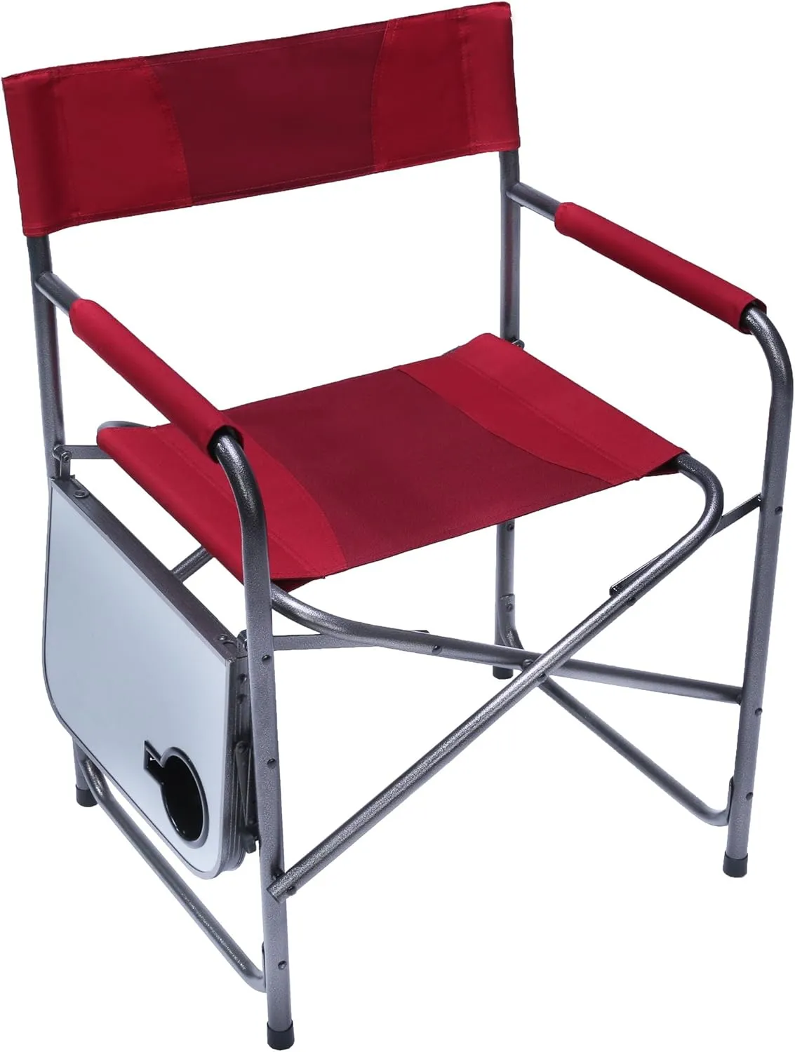 PORTAL Portable Compact Steel Frame Director’s Side Table Lightweight Oversized Chair for Outdoor Camp Fishing Picnic Lawn, Support 225lbs, Red