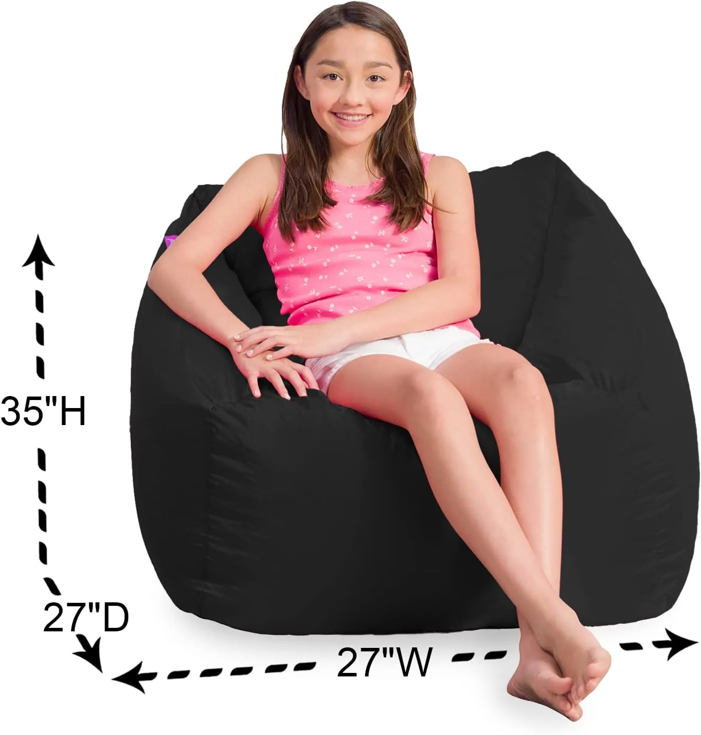 Posh Creations Structured Comfy Bean Bag Chair for Gaming, Reading, and Watching TV, Coronado Chair, Microsuede - Black