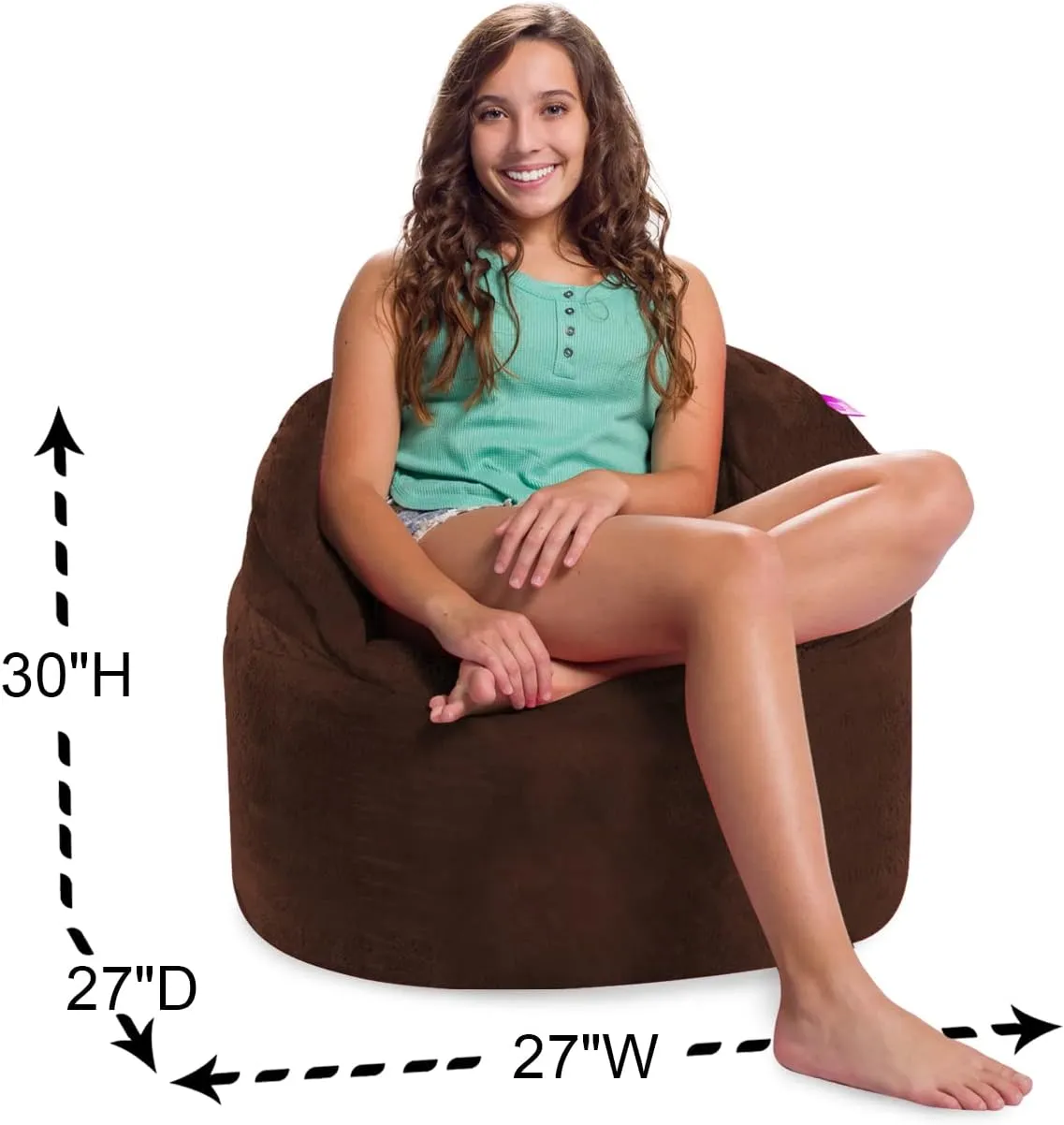Posh Creations Structured Comfy Bean Bag Chair for Gaming, Reading, and Watching TV, Sonoma Lounge, Rabbit Fur - Brown