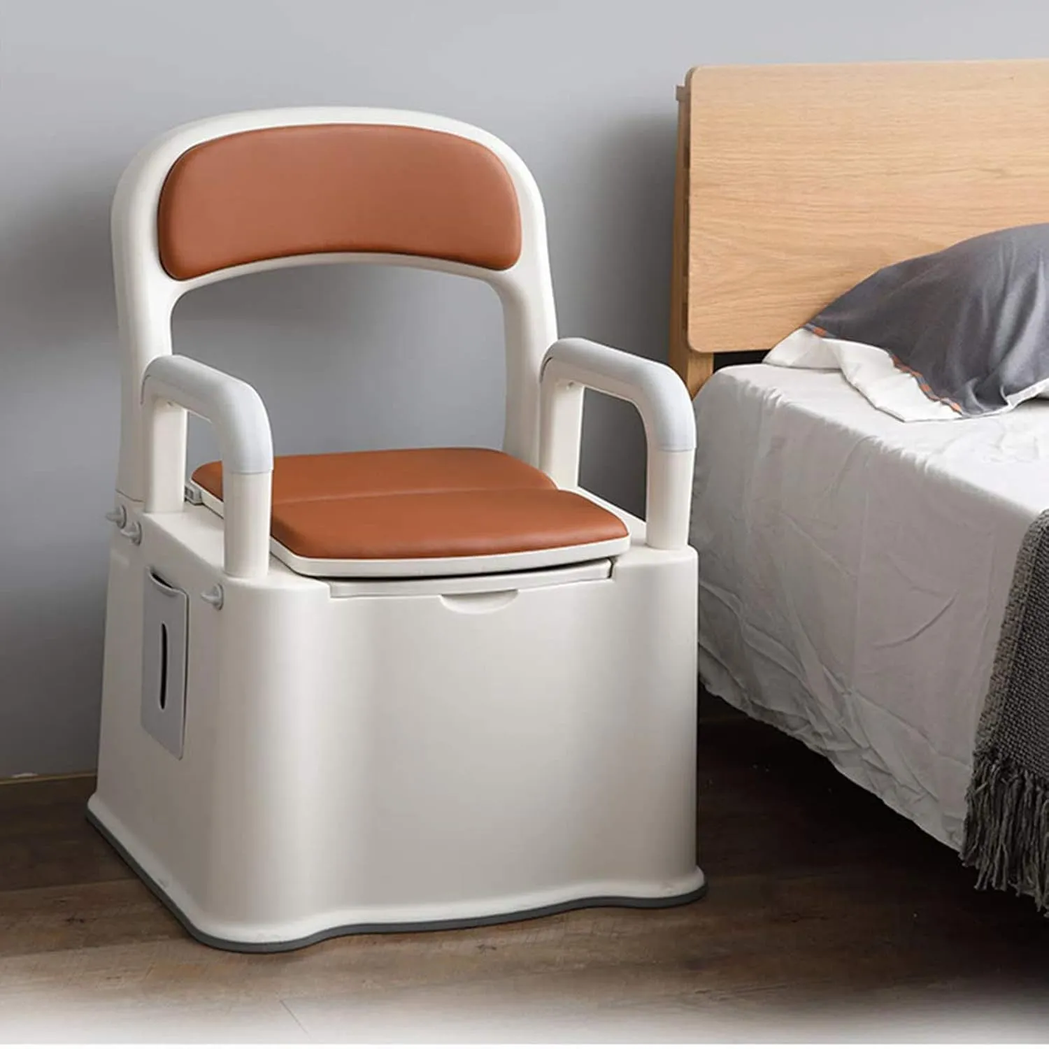 Premium Portable Movable Toilet for Pregnant Women Elderly Toilet Home Toilet with Backrest and Detachable Inner Bucket Armrest for Outdoor Camping Travel