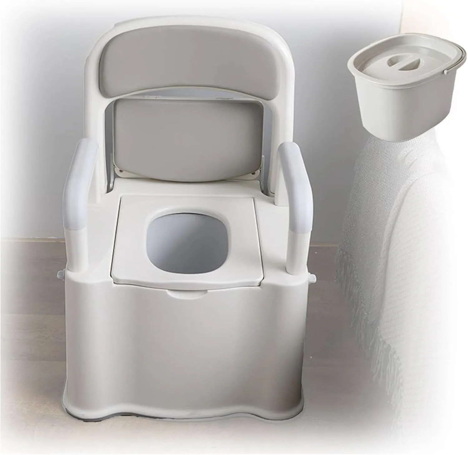 Premium Portable Movable Toilet for Pregnant Women Elderly Toilet Home Toilet with Backrest and Detachable Inner Bucket Armrest for Outdoor Camping Travel