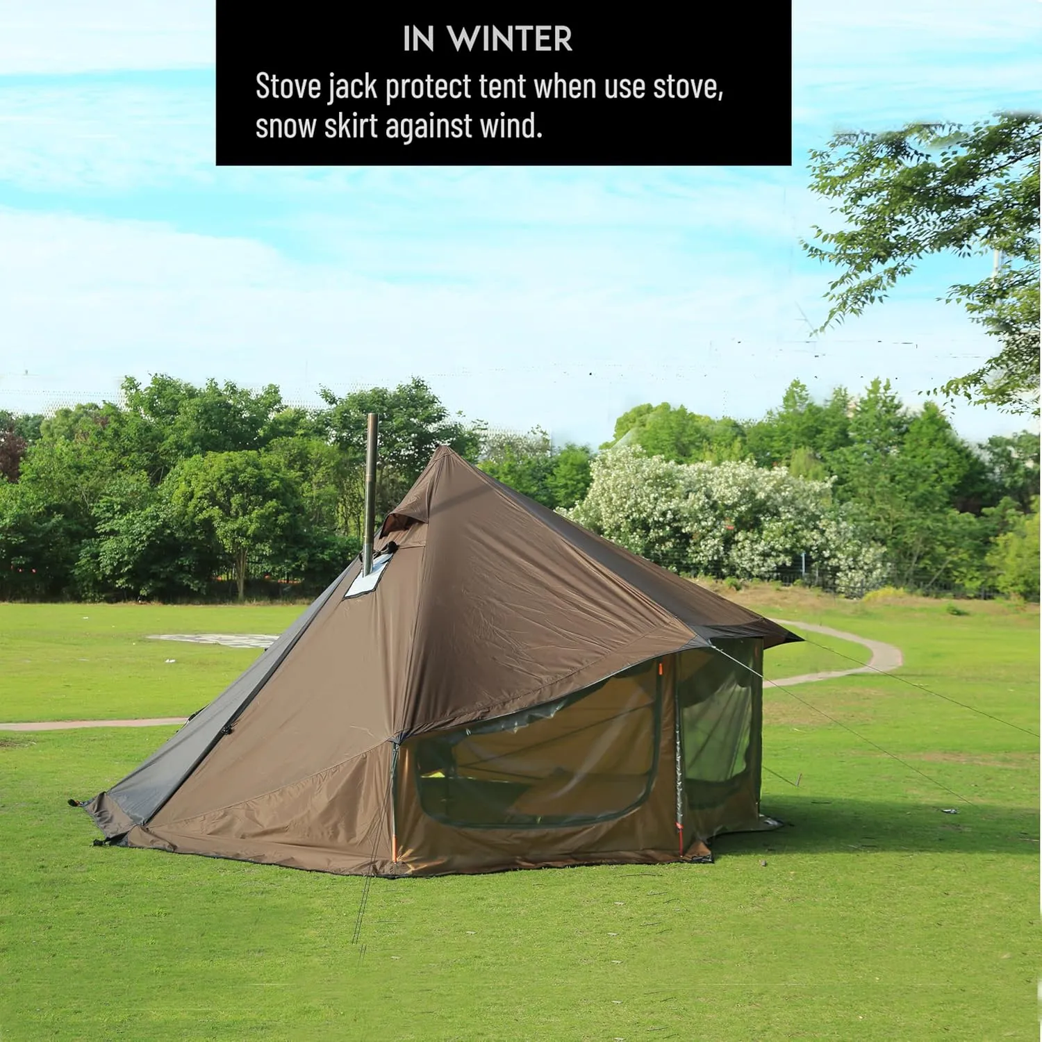 Preself 4 Season Tipi Tent, Hot Tent with Canopy, Standing Room, Teepee Tent for Hunting Family Team Camping Hiking
