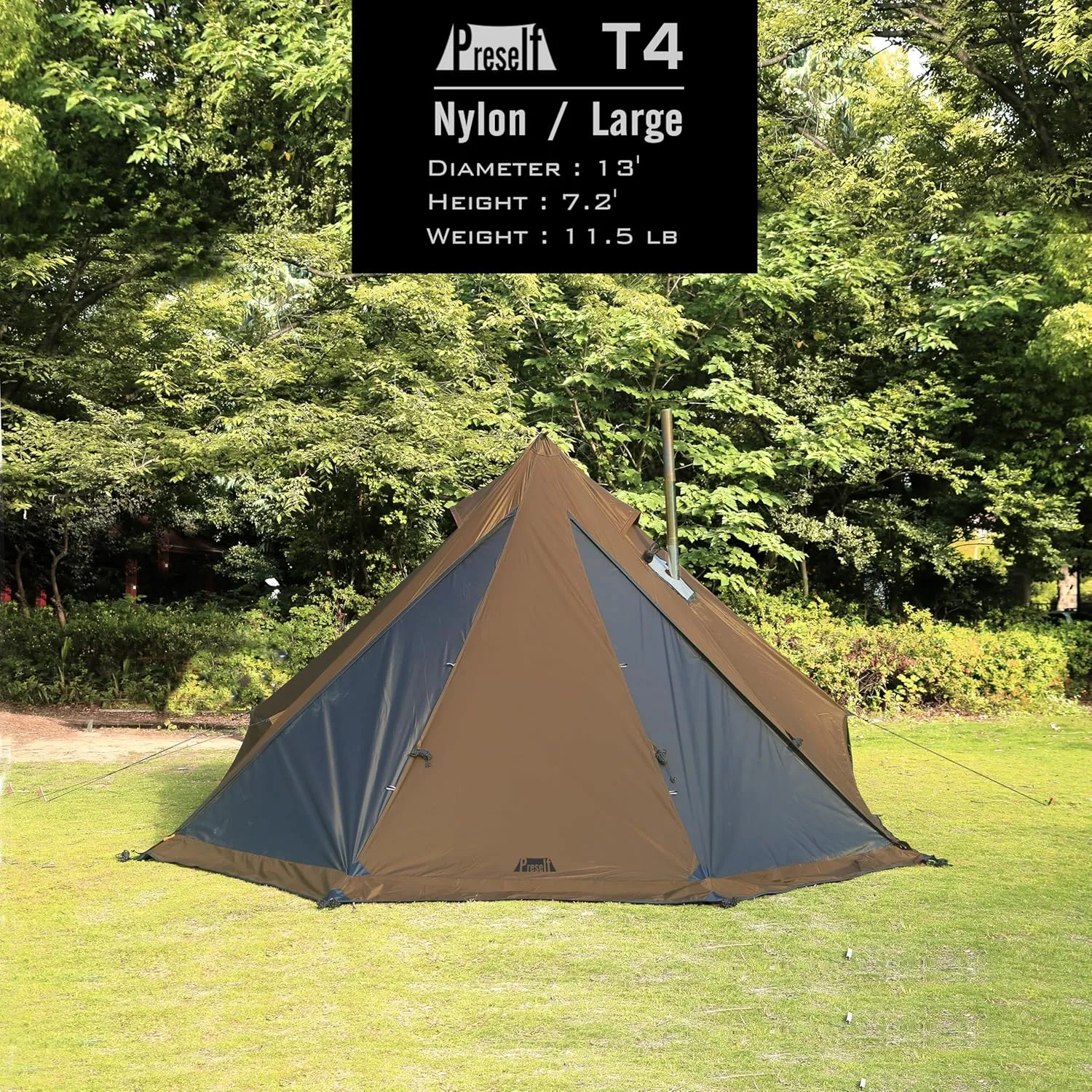 Preself 4 Season Tipi Tent, Hot Tent with Canopy, Standing Room, Teepee Tent for Hunting Family Team Camping Hiking