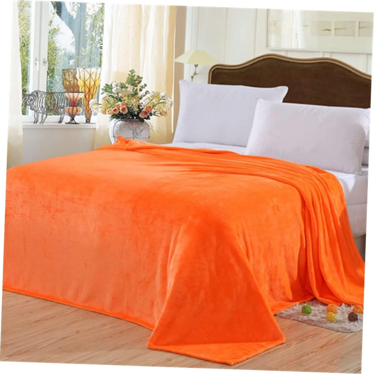 PRETYZOOM Flannel Fleece Blanket Lightweight Bed Blanket Orange Cozy for Winter Camping Home Use Versatile Flannel Bedding for Extra Warmth and Comfort