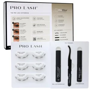 Pro Lash ProWear Starter Lash Clusters Kit - Easiest to Apply Lashes - 10-Day Cluster Eyelash Extensions - 3 Sets of False Eyelashes Plus Adhesive, Remover, Tweezers - Classic Shorties No. 05 - Black