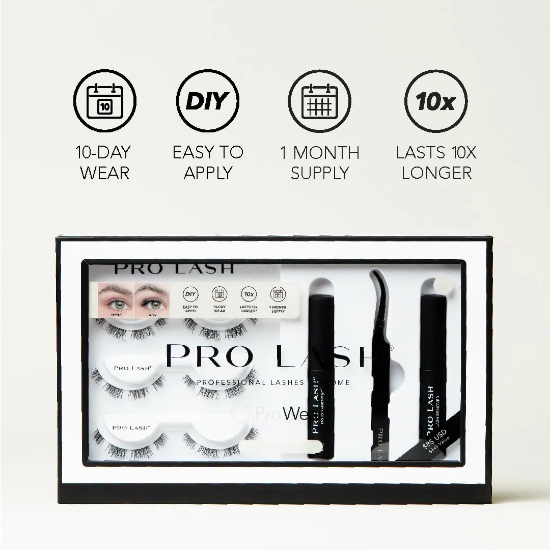Pro Lash ProWear Starter Lash Clusters Kit - Easiest to Apply Lashes - 10-Day Cluster Eyelash Extensions - 3 Sets of False Eyelashes Plus Adhesive, Remover, Tweezers - Mega Volume No. 03 - Black